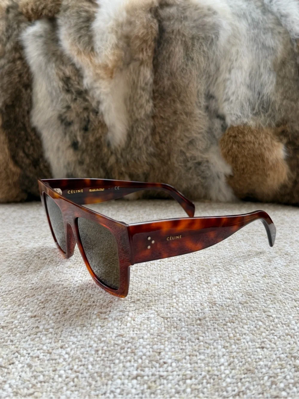 Celine Tortoiseshell Brown Rectangular Sunglasses
